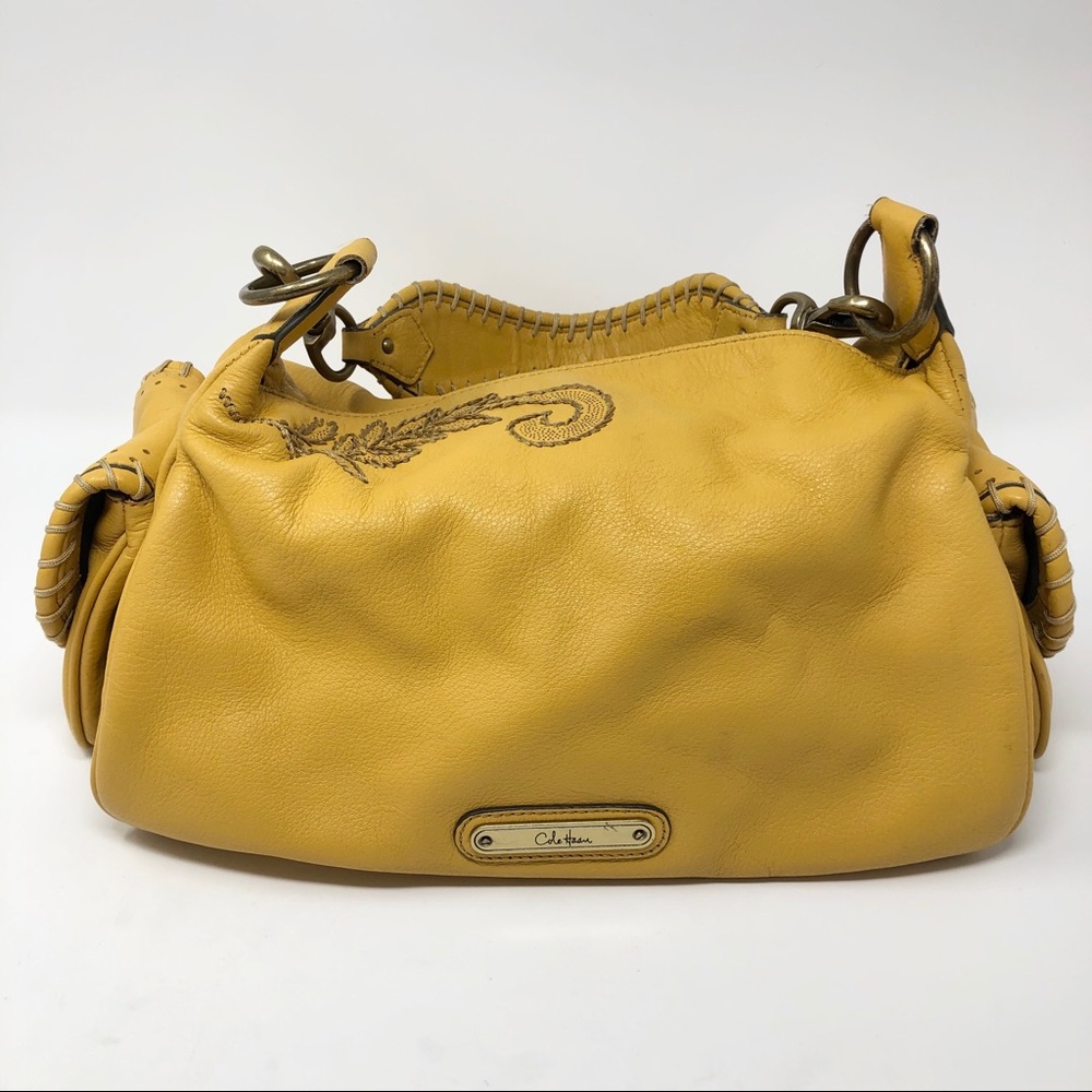 Cole Haan Embroidered Mustard Leather Bag